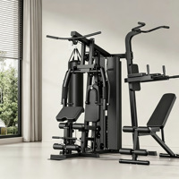 Machine de musculation multifonctionnelle 3 stations en acier inoxydable de qualité commerciale avec presse à jambes, exercices à câble et stations de boxe pour appartement, hôtel, salle de sport