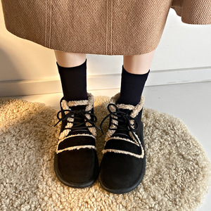 Bottines Chukka pour femmes en daim à bout rond, à lacets, doublure en fourrure, bottines d'hiver chaudes et confortables, semelle en caoutchouc - Product Image 3
