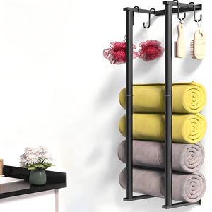 Porte-serviettes mural en métal à 4 barres, étagère de rangement, design minimaliste pour salle de bain - Product Image 1