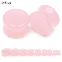 Alisouy Lot de 2 plugs d'oreille ronds roses en verre massif évasé de 8mm-25mm, dilatateurs, écarteurs, boucles d'oreilles, bijoux de piercing corporel