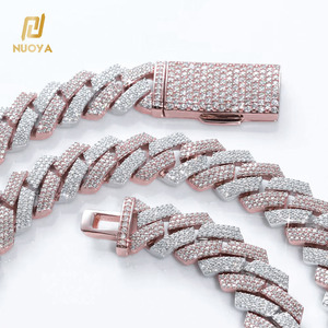 NUOYA 12mm 투톤 힙합 쿠바 목걸이 로즈 골드 도금 체인 3 열 지르콘 프롱 쿠바 체인 목걸이 여성 쥬얼리 - Product Image 1
