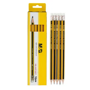 M & GベストセールプロモーションHBウッドペンシル人気の高品質木製鉛筆消しゴム付き事務用品六角鉛筆木製