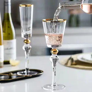 New Elegant Gold Rim Tripped Design Stemmed Events Wine Glass