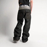 Jeans en denim rayé délavé style vintage américain, coupe droite et ample, nouvelle collection personnalisée pour hommes