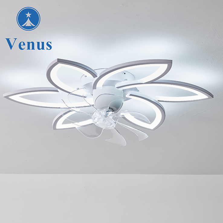 6 Blades Modern Decorative Living Room Six File Air Supply Remote Control Ceiling Fan Light Surface Mounted Round Modern Led