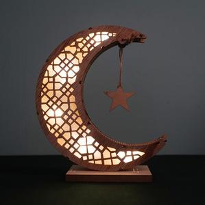 ウッドムーンランプ中空ラマダンテーブルセンターピースナイトライトハッピーイードムバラッククラフトホームルームアートデコレーション - Product Image 4