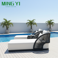 Ensemble de meubles d'extérieur de luxe en gros, chaise longue en aluminium pour patio, chaise de plage en corde tressée imperméable, chaises longues d'extérieur