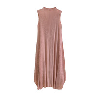 Robe de plage plissée Miyake haut de gamme pour femme, écologique, lavable, couleur unie, sans manches, tissée, avec perles et volants, style vintage