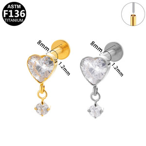 <b>Titanium</b> Plated Heart Shape Zircon Ear Studs For Women Cartilage Piercing Jewelry F136 <b>Titanium</b> Alloy Minimalist Light Luxury - Product Image 5