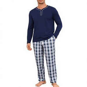 <b>Mens</b> <b>Flannel</b> <b>Pajama</b> Set Long Sleeve Henley Plaid Pants Winter Sleepwear Lounge Homewear - Product Image 3