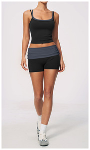 Conjunto Deportivo de 2 Piezas para Mujer, Top Corto sin Tirantes, Pantalones Cortos de Cintura Alta, a Rayas, Transpirable, de Poliéster Tejido, para Primavera/Verano - Product Image 2