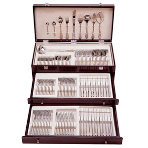 Juego de <span class=keywords><strong>Cubiertos</strong></span> de Acero Inoxidable de 125 Piezas, <span class=keywords><strong>Cubiertos</strong></span> Plateados, Cucharas, Tenedores y Cuchillos, <span class=keywords><strong>Estuche</strong></span> de Madera <span class=keywords><strong>para</strong></span> Fiestas y Bodas - Product Image 1