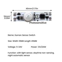Module d'induction infrarouge 3A DC 5-24V pour détection corporelle humaine, module de commutation à capteur de présence humaine pour lampe LED d'armoire avec détection de lumière