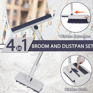 Ensemble <span class=keywords><strong>balai</strong></span> et pelle 4-en-1 pliable et rotatif à long manche, avec balayette magique en silicone souple pour le nettoyage des sols - Product Image 5