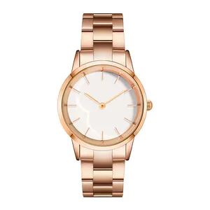 Relógio de pulso feminino ouro rosa, relógio de pulso quartz pulseira