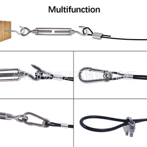 Kit de cableado para iluminación exterior, cable de acero recubierto de 1/8 pulgadas con ganchos, abrazaderas y tensores para camping - Product Image 4