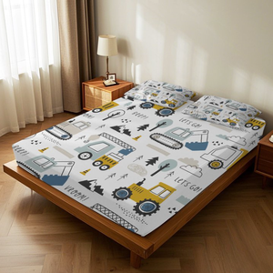 Juego de Sábanas Ajustadas con Estampado de Dibujos Animados para Niños, Juego de Sábanas Ajustadas con Fundas de Almohada, Tamaños Individuales, 3 Piezas - Product Image 2