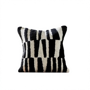 <b>INDIAN</b> TEXTILES H/L Tufted Geometric <b>Throw</b> Pillow Square Black White Minimalist Decorative Cushion Cover - Product Image 1