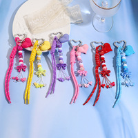 Schattig hartvormig kralen gevlochten touw sleutelhanger handgemaakte strik hanger kleurrijke geweven koord tas charme Y2K mode meisje sleutelring cadeau