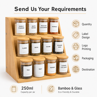Ensemble de 12 pots à épices en verre avec couvercles en bambou et support à 3 niveaux pour le rangement de la cuisine