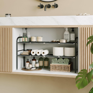 Organisateur sous évier réglable à 2 niveaux, amovible et extensible, en acier inoxydable - Product Image 6