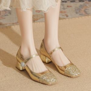 Chaussures à talons aiguilles dorées sexy pour femme, en cuir véritable, antidérapantes et confortables pour les fêtes et les mariages - Product Image 2