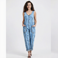 Salopette en jean décontractée pour femme, coupe ample sans manches, avec poches
