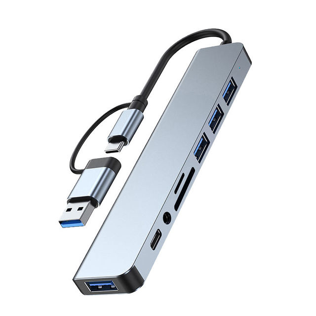 8 in 1 Type-C Hub Multiport Dock Station with 4K HD USB3.0 SDTF USB-C Adapter 8 Ports USB C Hubs for Computer Laptop