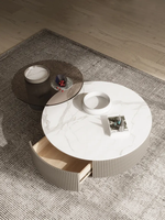 ATUNUS Ensemble de table basse ronde au design pratique et beau avec tiroir en bois Table d'appoint pour meubles d'intérieur