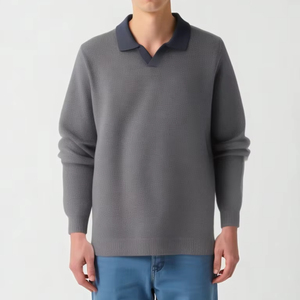 Polo de manga larga con cuello en V Retro americano nuevo de primavera personalizado 2025 diseño de alta calidad sudadera de algodón 100% Polo cuello levantado - Product Image 2