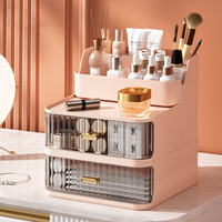 Organisateur de maquillage de bureau avec tiroir transparent, boîte de rangement empilable pour cosmétiques, idéal pour la coiffeuse