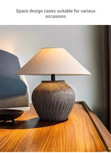 UP Lights Lámpara de mesa de cerámica vintage Estilo Wabi-Sabi Lámpara de mesa de luz cálida suave para dormitorio de hotel Sala de estar Iluminación moderna - Product Image 6