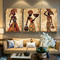 Ensemble d'art mural 3 pièces rétro pour femmes africaines, motif cartoon, toile, affiche, décoration murale pour chambre à coucher, salon, prêt à accrocher