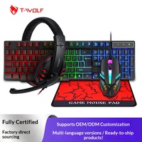 Ensemble de jeu 4 en 1 T-WOLF TF800 Clavier, souris et casque filaires Versions russe/espagnole/arabe en stock
