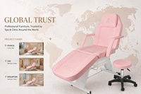 Table de massage professionnelle rose à 3 sections réglables avec tabouret, pour soins du visage, tatouage, extensions de cils, SPA et salon de beauté
