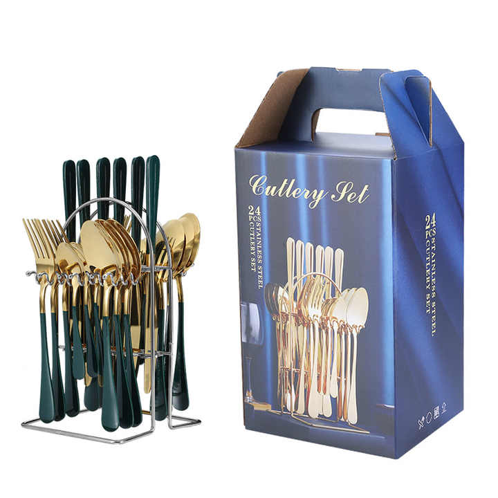 Lazada 24-teiliges Besteckset mit Halter, modernes Hotel- und Restaurantbesteck, beschichtetes Besteck aus Edelstahl zum Aufhängen| Alibaba.com