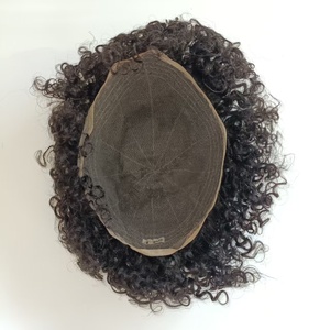 Pequeño Curl Full Lace Afro Mens Hair Toupee 1B Invisible Anudado Hombres Hair Toupee - Product Image 3