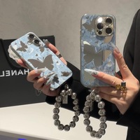 Étui de téléphone pour iPhone 15 avec bracelet, nouvelle coque de protection, XP994 INS Silhouette Butterfly Apple 16, miroir électro-plaqué pour femmes
