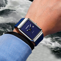 Jam Tangan BINBOND B1331 Original Tali Silikon Tahan Air Model Trendi untuk Pria Desain Kotak Sederhana Jam Tangan Quartz