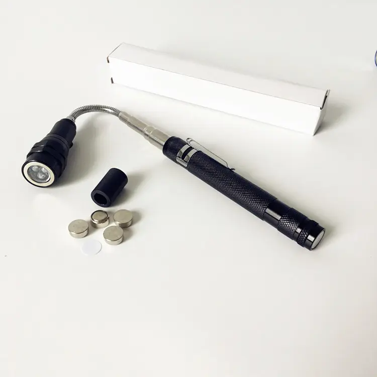 Portable Aluminum Pocket 3 LED Telescopic Flexible Extendable Magnetic Pick-up Tool 3 LED Flashlight Picker with Clip