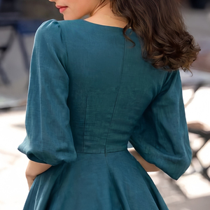 Vestido Midi Plisado Casual de Manga Corta con Cuello Cuadrado de Alta Calidad al por Mayor Personalizado OEM para Mujer Talla Grande - Product Image 3