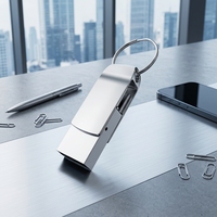 Flashdisk USB Dual-Interface 5Gbps Kecepatan Tinggi Desain Gantungan Kunci 64GB Bahan Logam Zinc Alloy Perak Cocok untuk Kantor dan Perjalanan