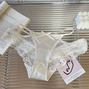 Braguitas Elegantes de Satén con Encaje, de Cintura Media, Tejido Sólido de Secado Rápido para Mujer, Lencería Sexy con Tirantes Finos y Lazo, Suaves y Transpirables - Product Image 5