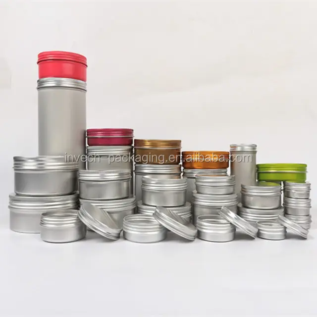 Vervaardigd ronde aluminium box kan 100 ml/80 ml/60 ml/50 ml, aluminium thee tin, twist tin, aluminium cosmetische jar met schroefdop