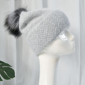 <span class=keywords><strong>Bonnet</strong></span> tricoté en laine angora avec <span class=keywords><strong>pompon</strong></span> en fourrure naturelle pour femmes, hiver, double couche, personnalisé, vente en gros - Product Image 2