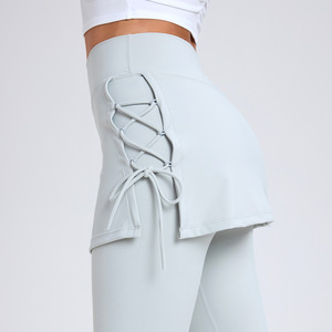 Knowledge And Action Women's Yoga Leggings High Waist A <b>Line</b> Tummy Control Fitness <b>Pants</b> With Cross Lace Up Design - Product Image 4