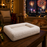Lit orthopédique pour chien en mousse à mémoire de forme, prêt à être expédié, avec housse amovible et lavable en lin imperméable, couleur crème neutre, mobilier pour animaux de compagnie