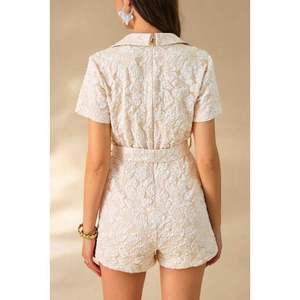 Mono Corto Bohemio Personalizado 2026 para Mujer, con Estampado Floral Jacquard, Manga Corta, Cintura Alta, con Cinturón, Transpirable, para Primavera/Verano - Product Image 3