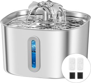 Fontaine à eau pour animaux de compagnie en acier inoxydable de 2,2 L, distributeur d'eau automatique pour chats, bol d'eau filtrée ultra-silencieux pour chats et chiens - Product Image 1