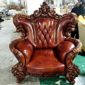 Canapé classique européen en bois massif sculpté, fauteuil en cuir de luxe pour villa, canapé d'appoint pour salon - Product Image 3